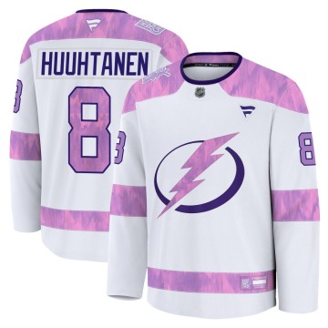 Premium Fanatics Men's Niko Huuhtanen Tampa Bay Lightning 2024 Hockey Fights Cancer Practice Jersey - White