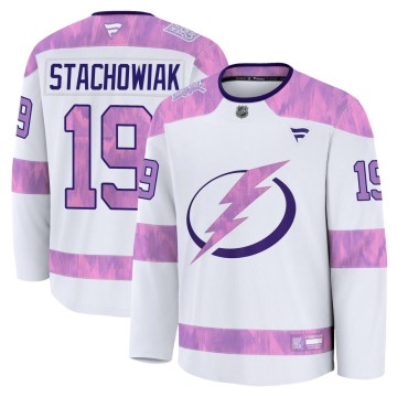 Premium Fanatics Men's Wojciech Stachowiak Tampa Bay Lightning 2024 Hockey Fights Cancer Practice Jersey - White